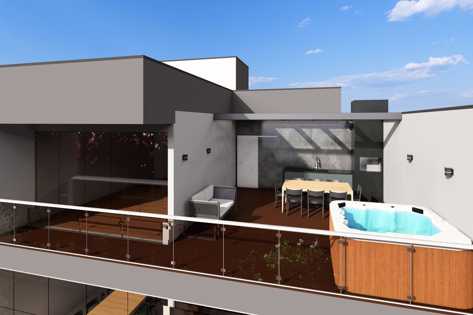Terraço com spa e área gourmet